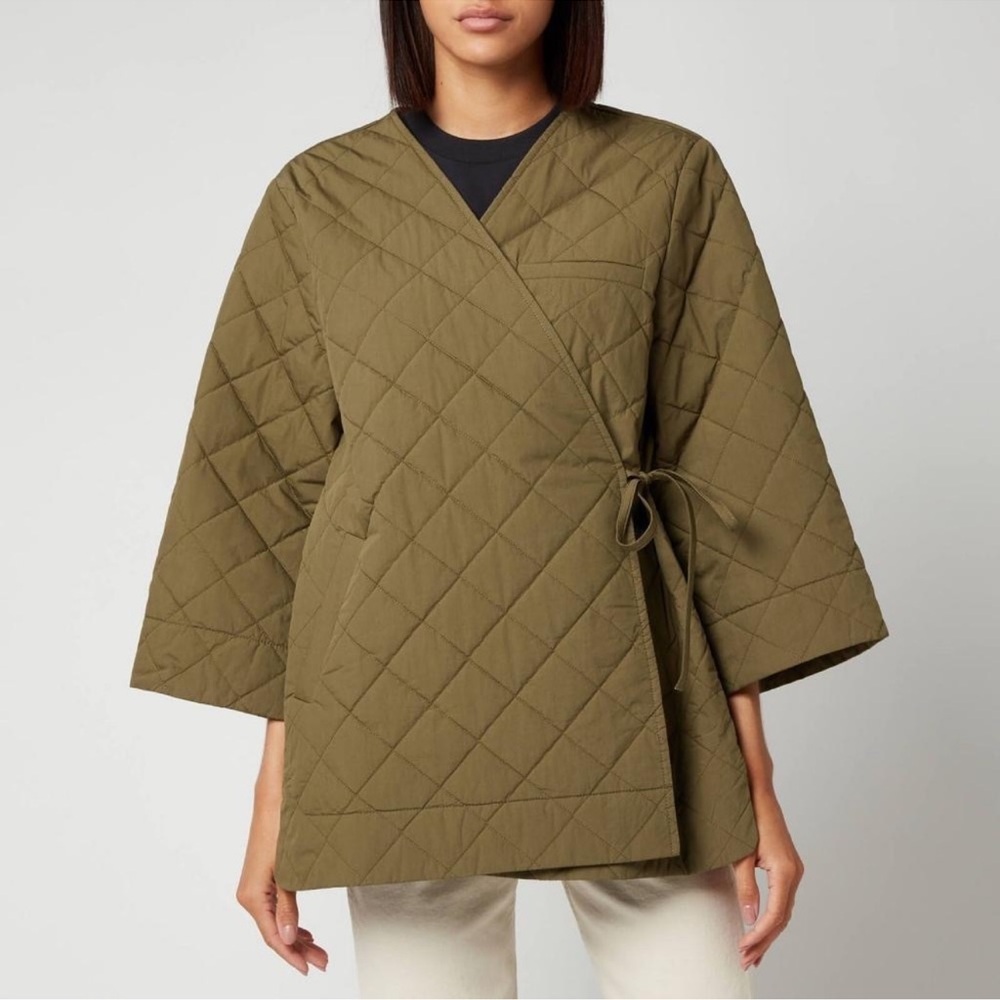 Ganni Oversized Quilted Canvas Wrap Jacket Coat NWOT - Picture 2 of 5
